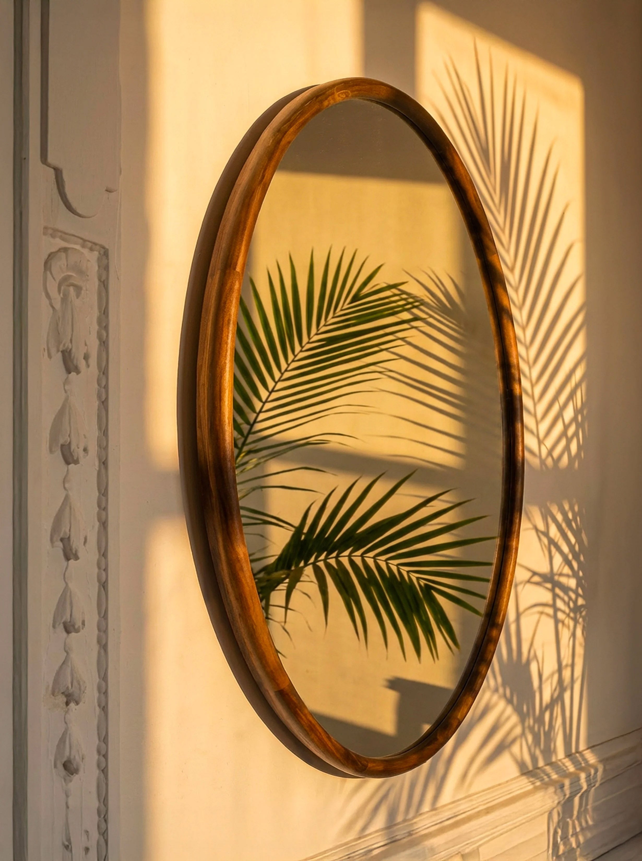 42" Ring Mirror - Walnut, Natural Finish